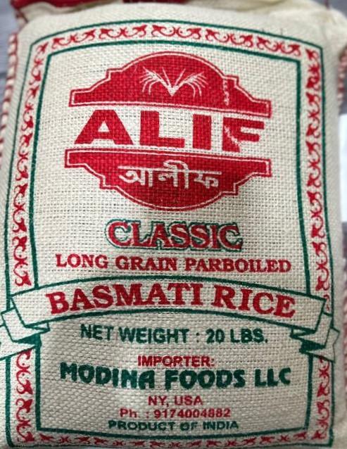 ALIF CLASSIC PARBOILED BASMATI RICE 20LBS